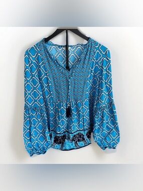 Crown & Ivy Peasant Blouse/ Elephant Border